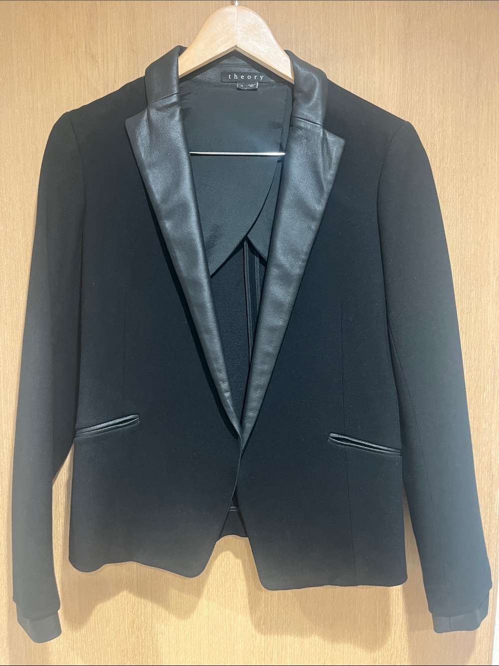 Theory Leandria Classical blazer with leather lapel and leather trims